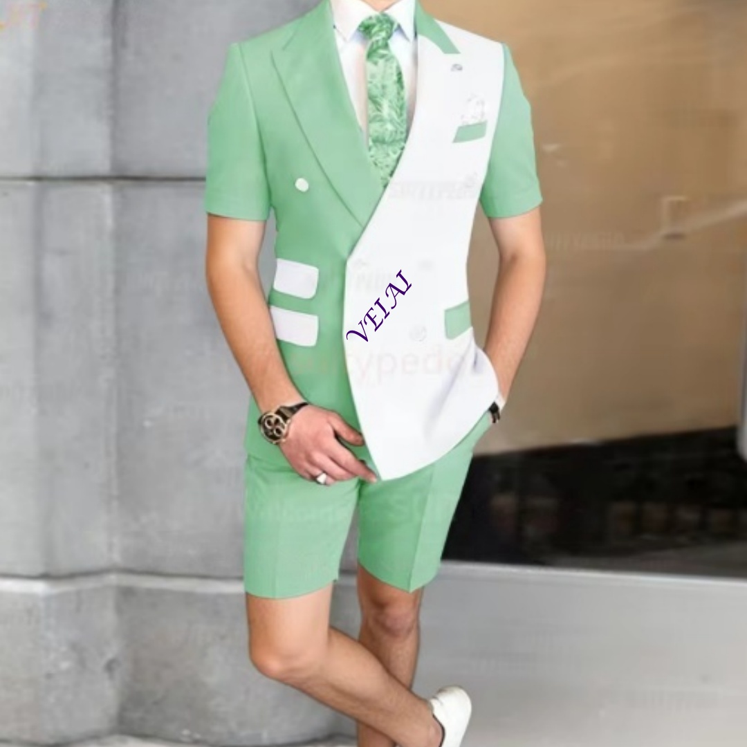 Men Formal Wear In Summer - Sommer-Herren-2-Teiler-Freizeitanzug-Set mit kurzen Ärmeln, doppel- und