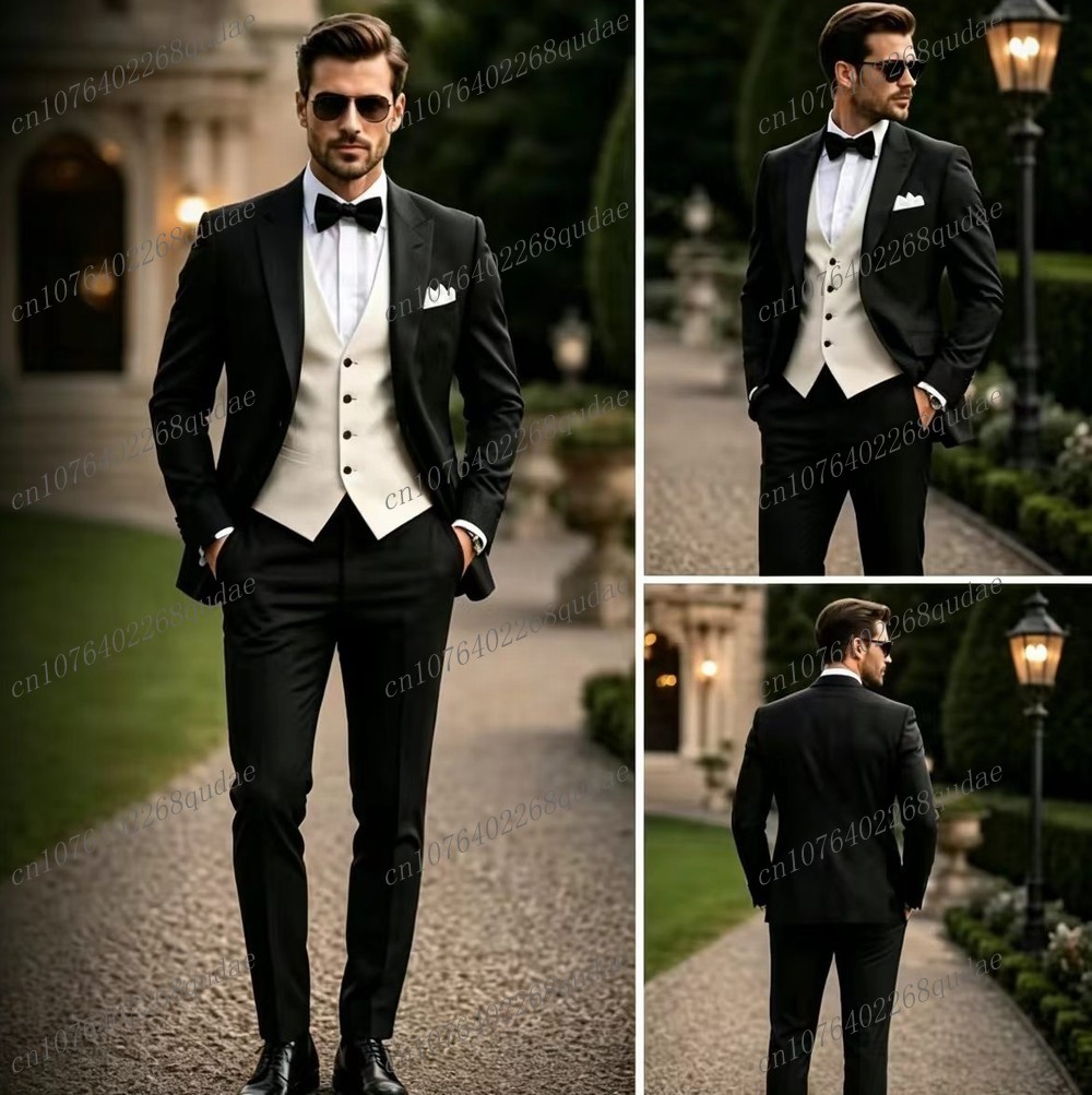 Men Formal Wear Black And White - Formeller schwarz-weißer Herrenanzug für Hochzeit, Bräutigam,