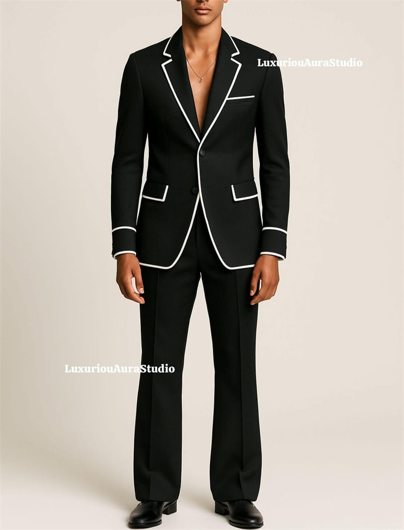 Men Formal Wear Black And White - Designer Schwarzer Herrenanzug Set 2-teilig Blazer+Hose
