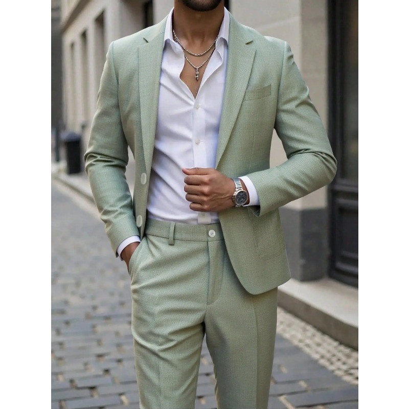 Large Men Formal Wear - Business-Herrenanzug & Hosen-Set in Unifarbe, Slim-Fit-Outfit