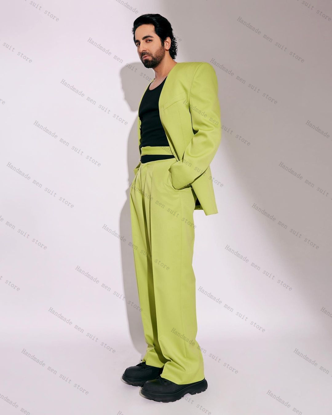 Men'S Formal Wear For Wedding Guest - Modisches grünes Herrenanzug-Set, 2-teilig, Blazer +