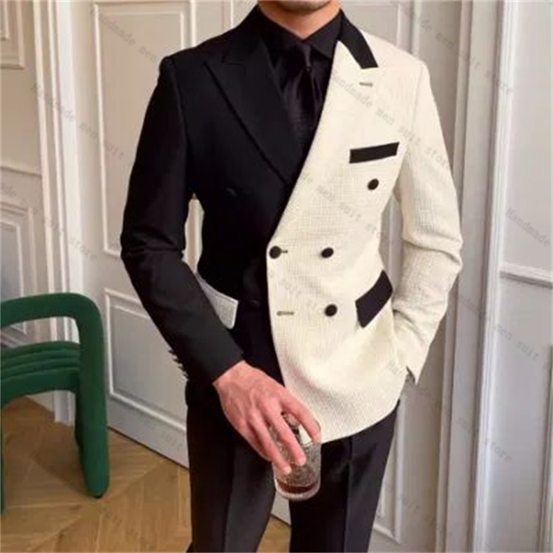 Men Formal Wear Black And White - Schwarz-weiße Herrenanzüge, 2-teilig, Blazer + Hose,