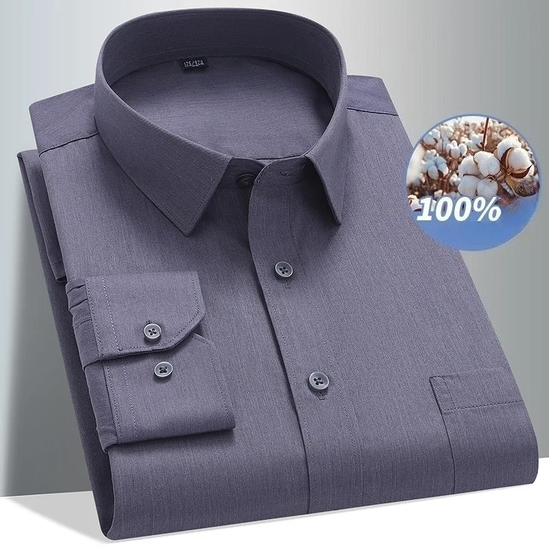 Men Formal Office Wear Shirts - 8XL Langarmshirt aus 100 % Baumwolle