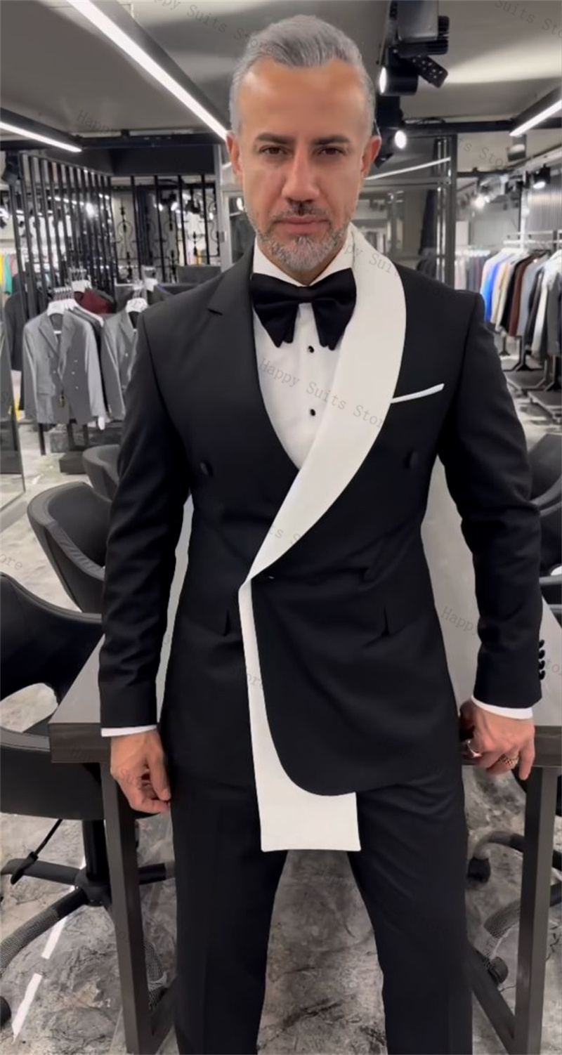 Men Formal Wear Black And White - Schwarz-weißes Herrenanzug-Set, 2-teilig, Blazer + Hose,