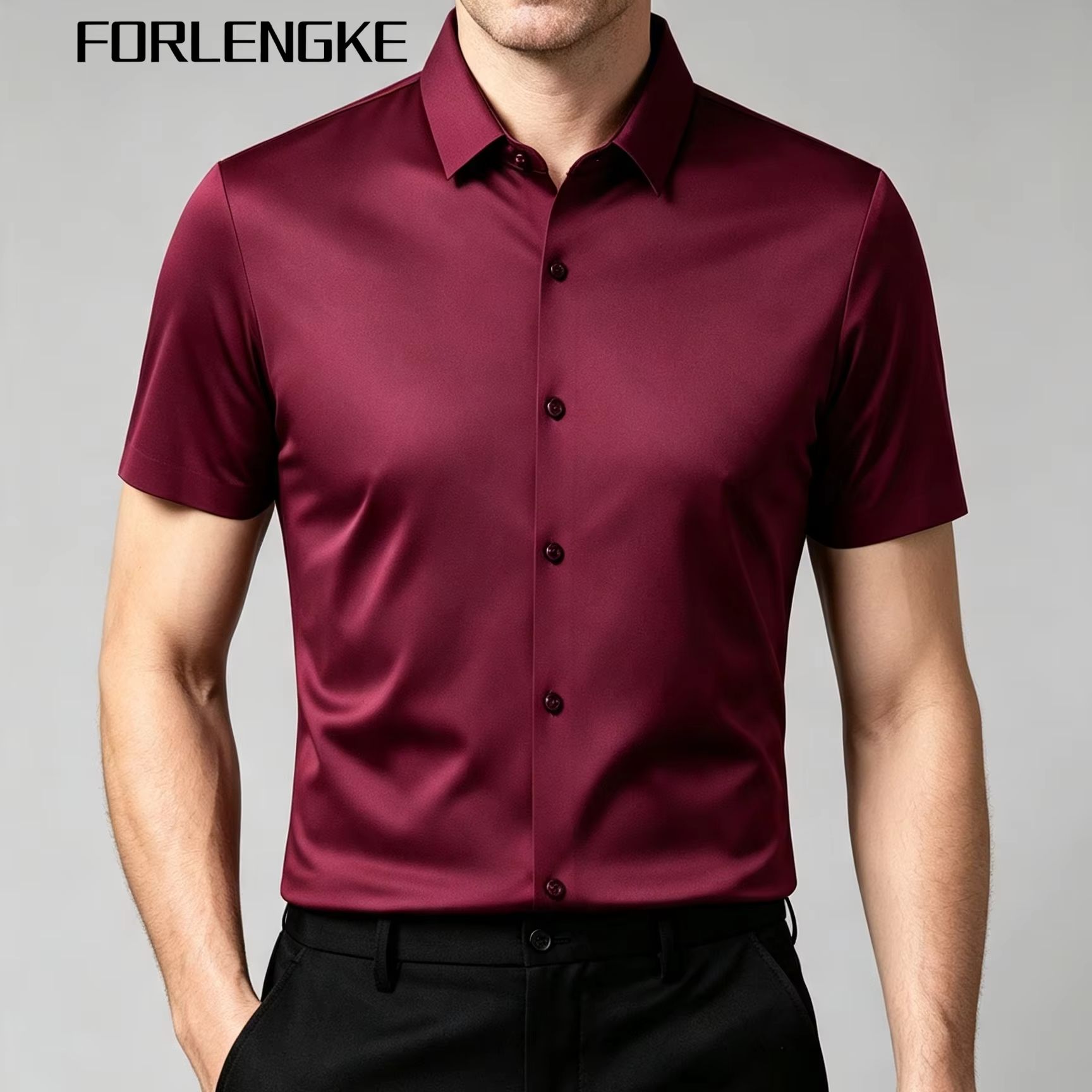 Men Formal Office Wear Shirts - FORLENGKE Herren-Business-Hemd mit kurzen Ärmeln, modisches,