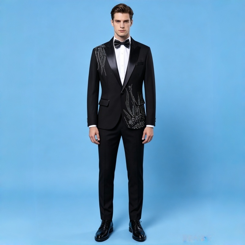 Herren Slim Fit Anzug mit Schw – Men Formal Wear Black And White Bewertung und Preis