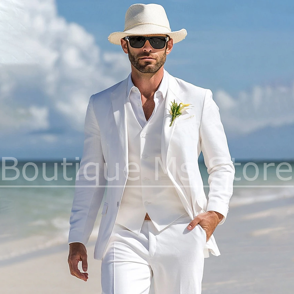 Herren Leinenanzug in Weiß, 3- – Men Linen Formal Wear Bewertung und Preis