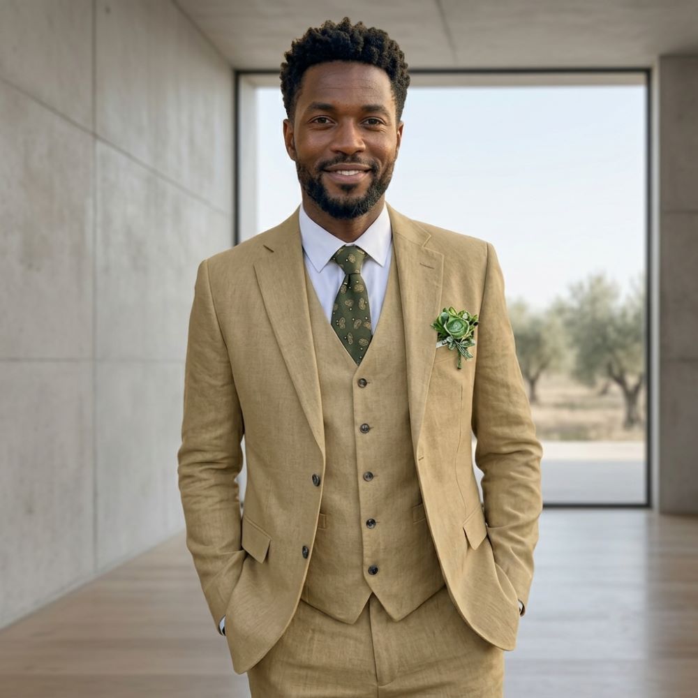 Leinen-Herrenanzüge mit Revers – Men Linen Formal Wear Bewertung und Preis