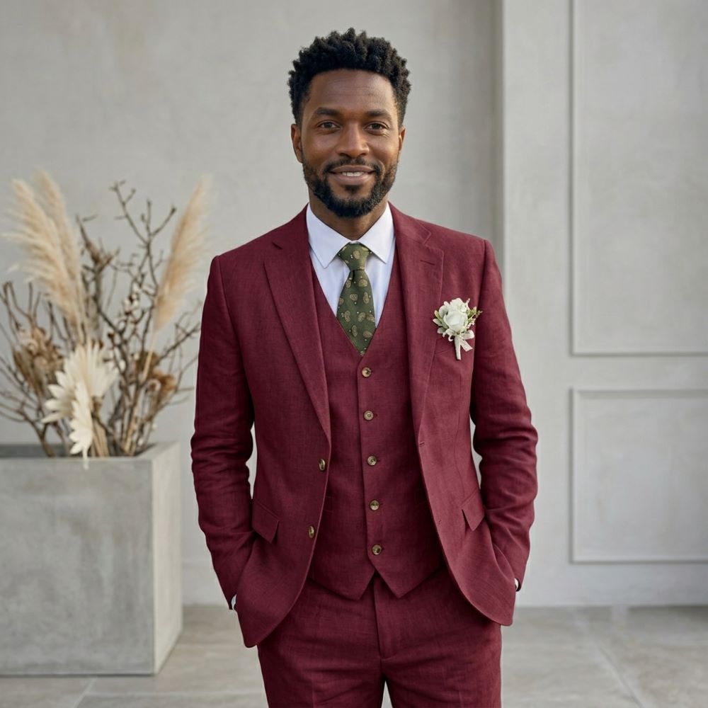 Leinen-Herrenanzüge mit Revers – Men Linen Formal Wear Bewertung und Preis