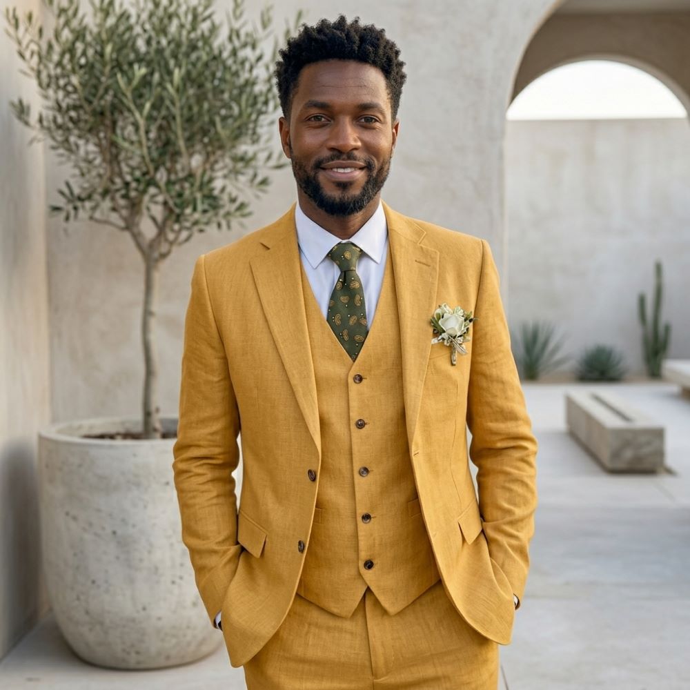 Leinen-Herrenanzüge mit Revers – Men Linen Formal Wear Bewertung und Preis