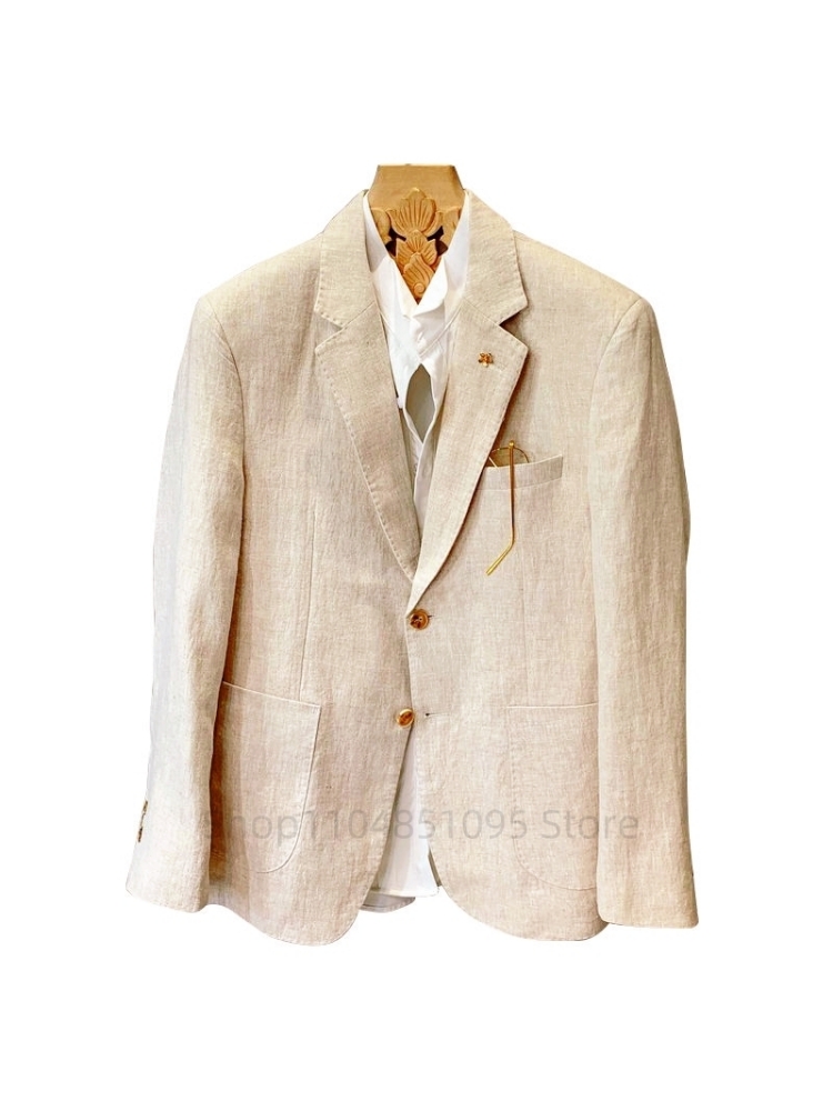 Beiger Herrenanzug Leinen-Blaz – Men Linen Formal Wear Bewertung und Preis