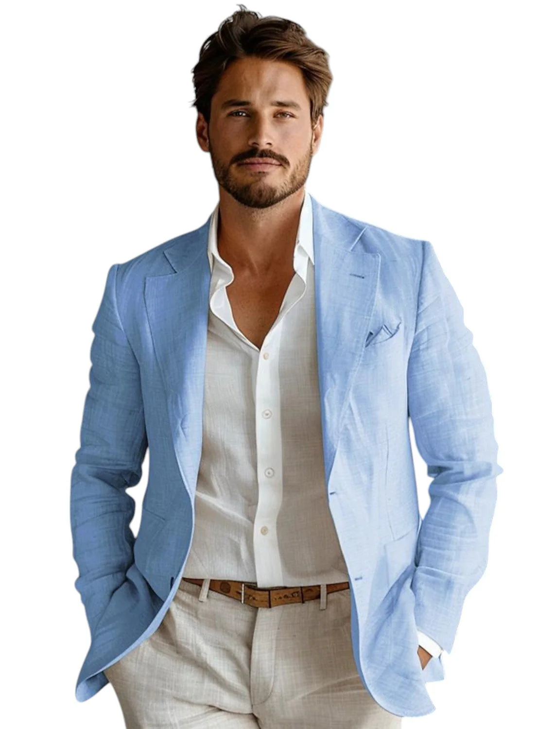 Blauer Slim-Fit Herren-Leinenb – Men Linen Formal Wear Bewertung und Preis